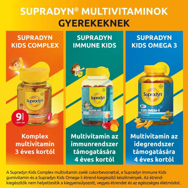 Supradyn Kids gyümölcsízű étrend-kiegészítő multivitamin omega-3-mal és kolinnal 60 db 240 g
