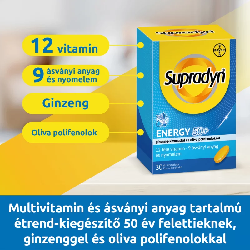 Supradyn Energia 50+ multivitamin & ásványi anyag étrend-kiegészítő filmtabletta 30 x 1,2 g (36 g)