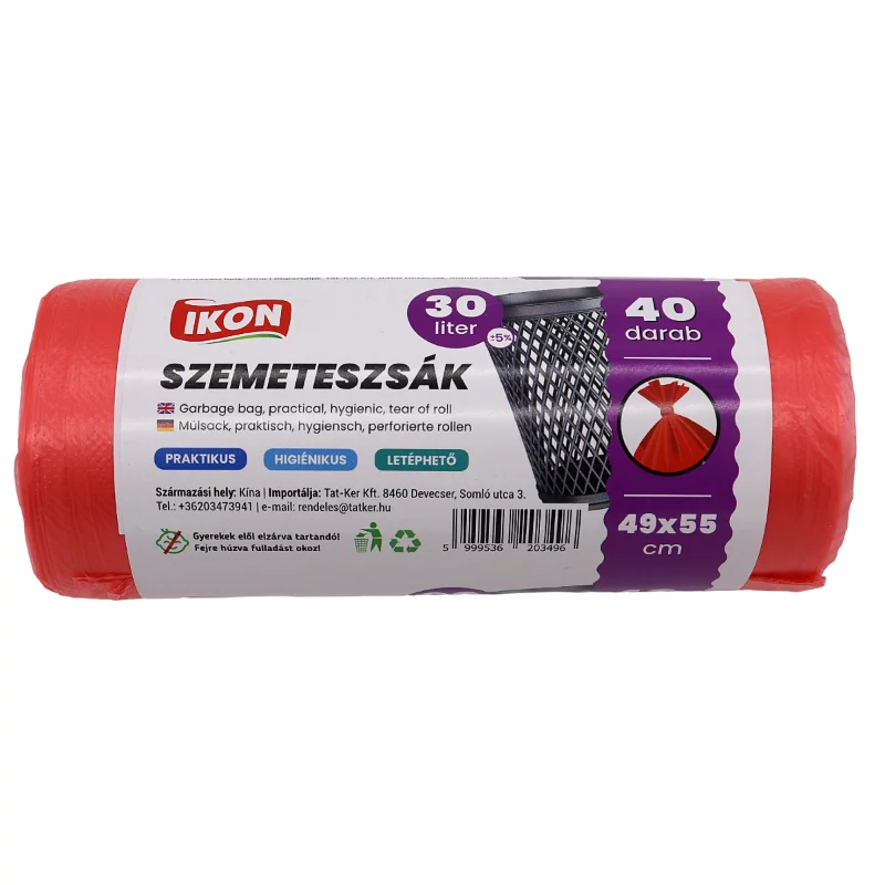 Ikon szemeteszsák 40db 30l 49x55cm piros