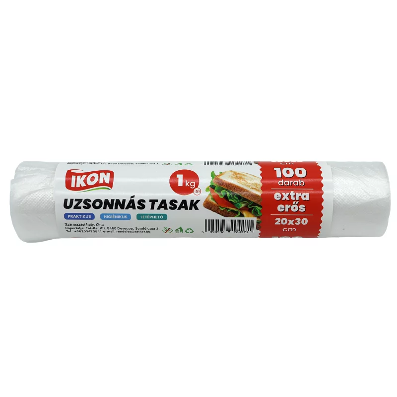 Uzsonnás tasak erős 1kg 100 db/roll   20x30 cm, papírbetétes