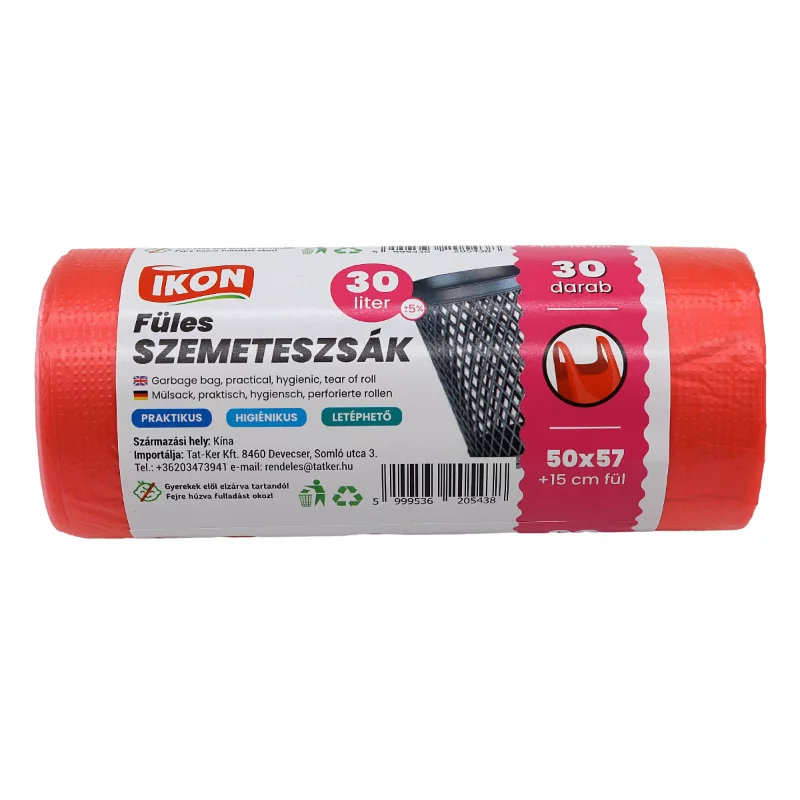 Füles szemeteszsák Piros 30 Liter 50x57+15cm  30 Db/roll