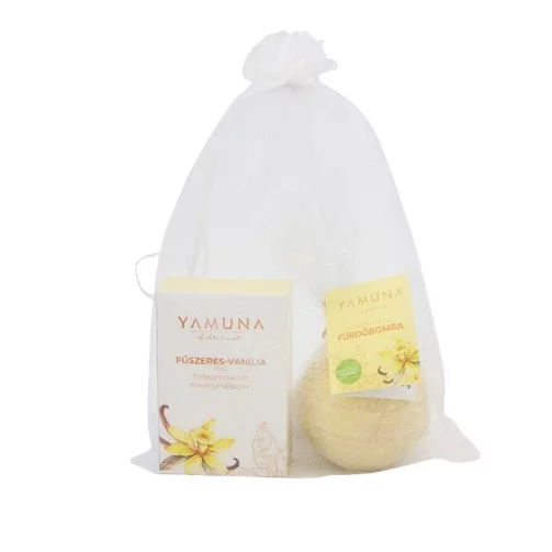 Yamuna ajándékcsomag Fűszeres vanília organzában szappan 110g + fürdőbomba 95 g