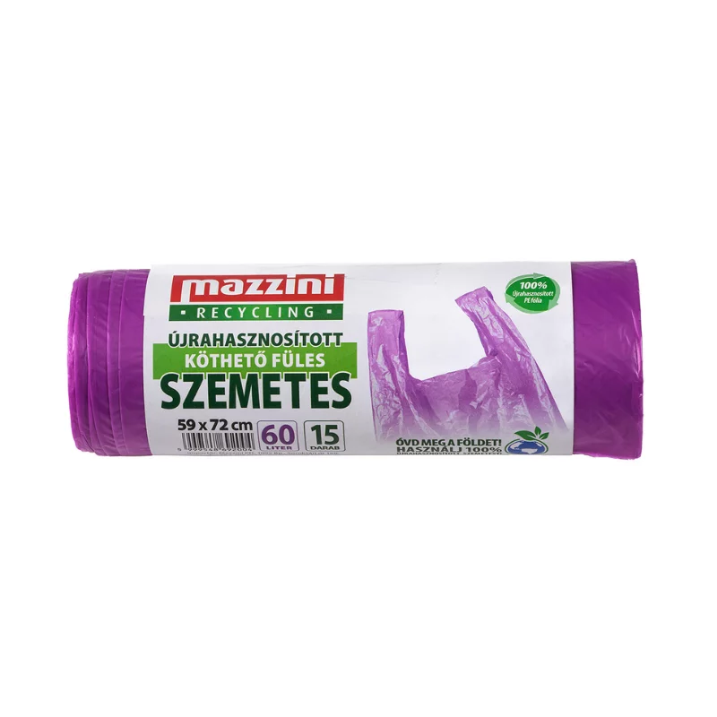 Mazzini szemeteszsák 15 db/roll újrahasznosított köthető füles 60l 