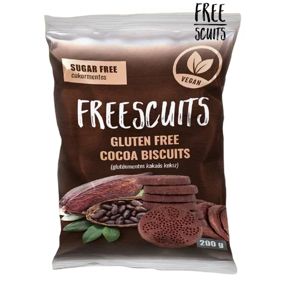 FreeScuits gluténmentes keksz édesítőszerrel 200g kakaós