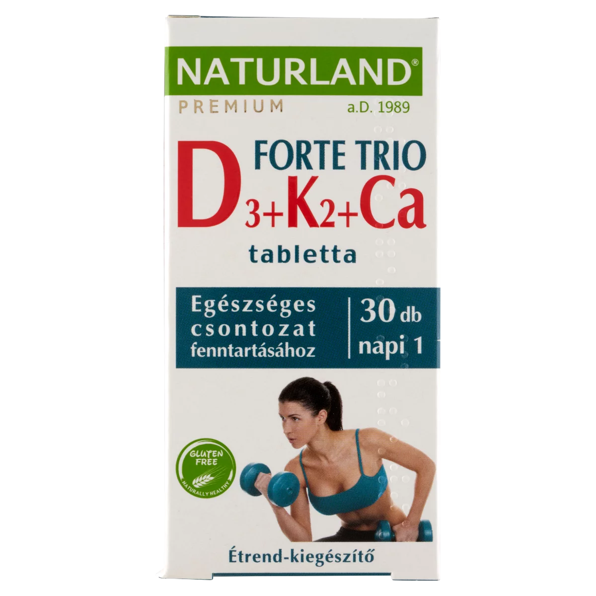 Naturland Premium D3 + K2 + Ca Forte Trio étrend-kiegészítő tabletta 30 db 39,4 g
