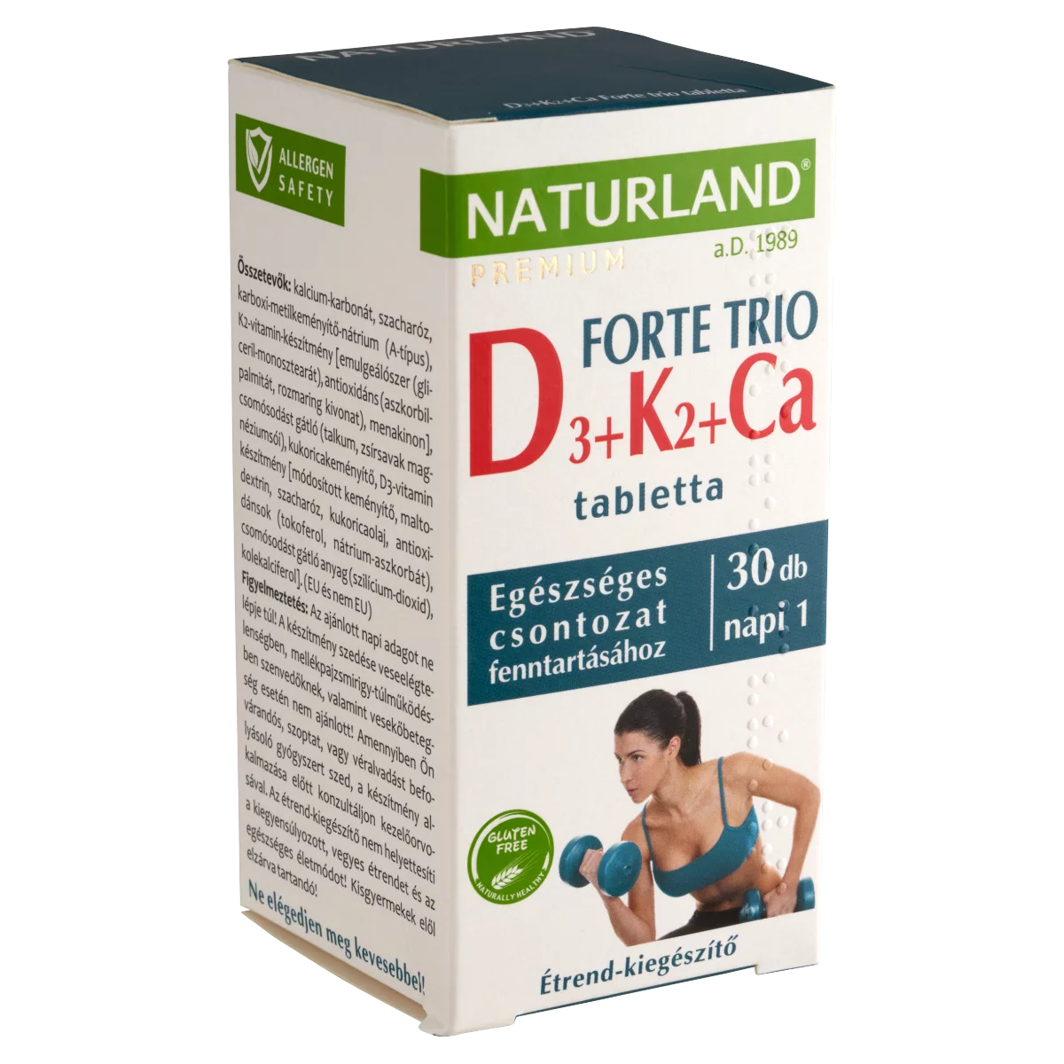 Naturland Premium D3 + K2 + Ca Forte Trio étrend-kiegészítő tabletta 30 db 39,4 g