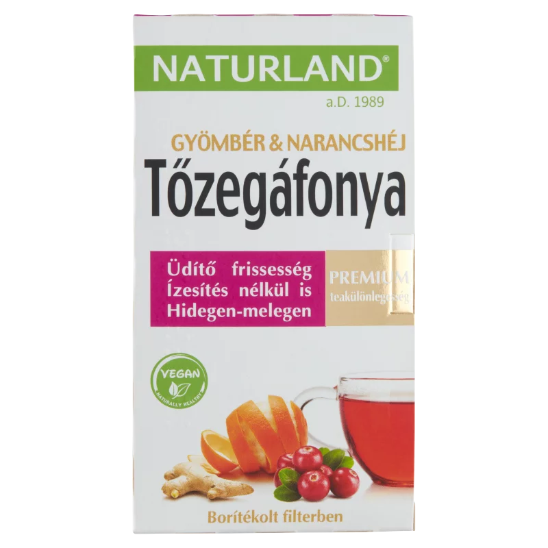 Naturland tőzegáfonya & gyömbér & narancshéj gyümölcstea 20 filter 40 g