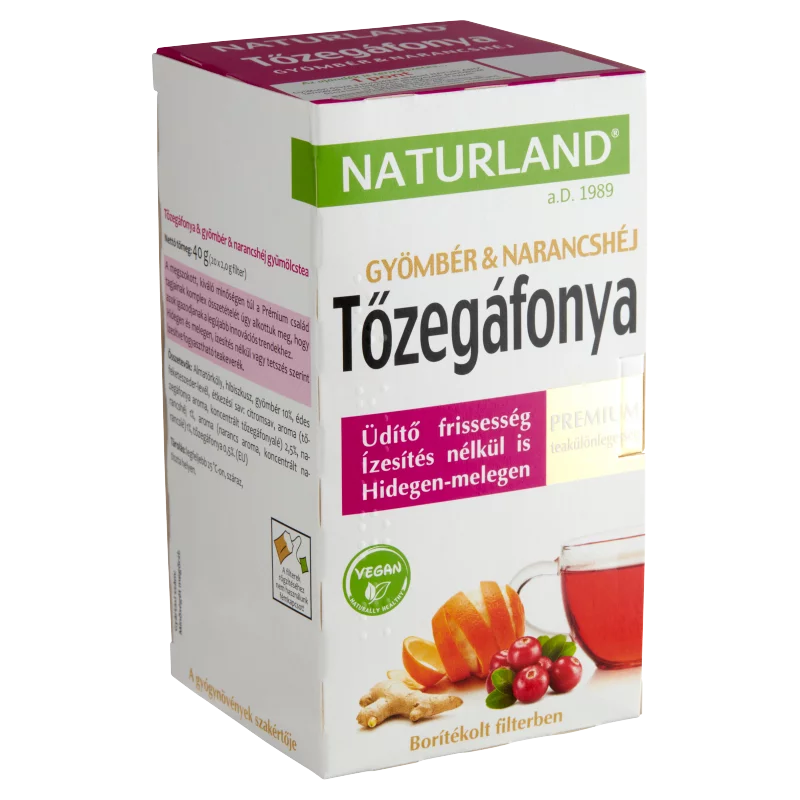 Naturland tőzegáfonya & gyömbér & narancshéj gyümölcstea 20 filter 40 g