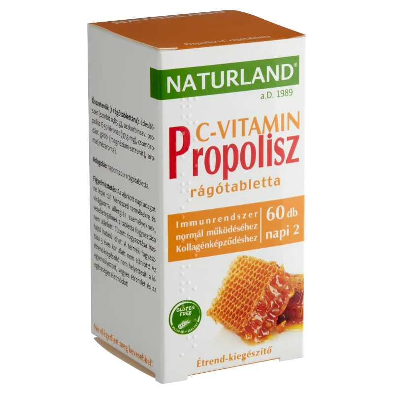 Naturland Propolisz + C-vitamin rágótabletta étrend-kiegészítő 60 db 57 g