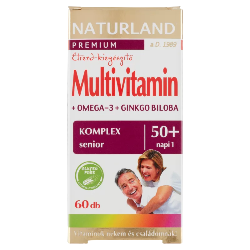 Naturland Premium Multivitamin 50+ Omega-3 + Gingko Biloba étrend-kiegészítő kapszula 60 db 43,2 g
