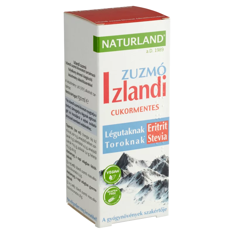 Naturland izlandi zuzmó kivonatot tartalmazó folyékony étrend-kiegészítő édesítőszerekkel 150 ml