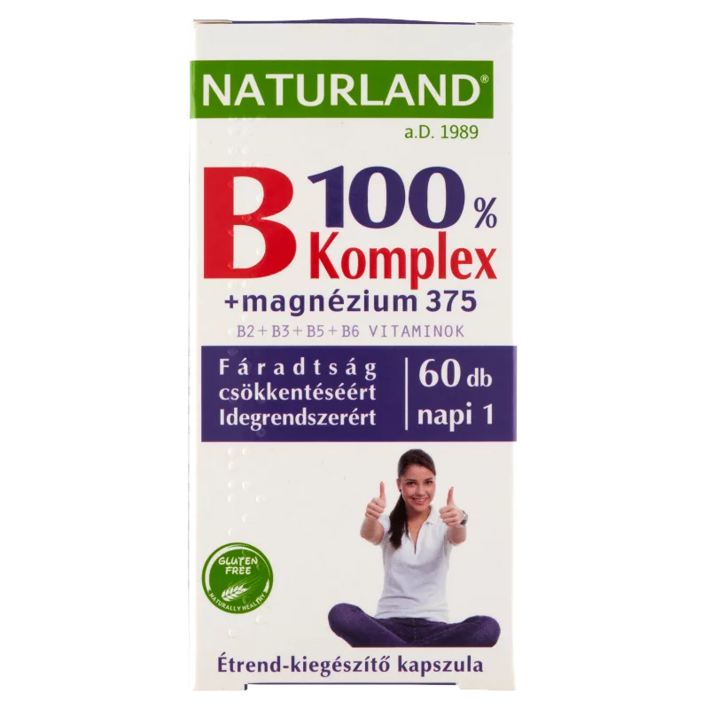 Naturland B 100% Komplex + Magnézium 375 étrend-kiegészítő kapszula 60 db 60 g