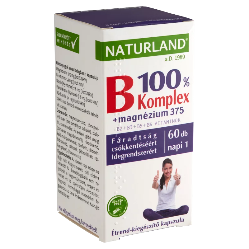 Naturland B 100% Komplex + Magnézium 375 étrend-kiegészítő kapszula 60 db 60 g