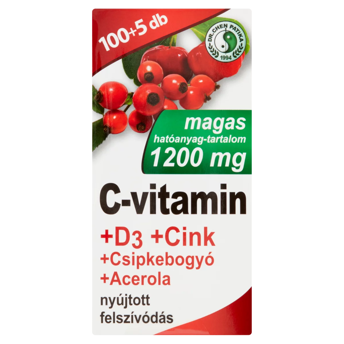 Dr. Chen Patika 1200 mg C-vitamin+D3-vitamin+Cink+Csipkebogyó+Acerola filmtabletta 105 db 163,2 g
