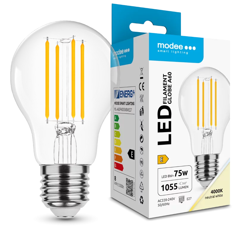 Modee LED fényforrás Filament A60 8W E27 360° 4000K (1055 lumen)