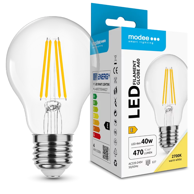 Modee LED fényforrás Filament A60 4W E27 360° 2700K (470 lumen)