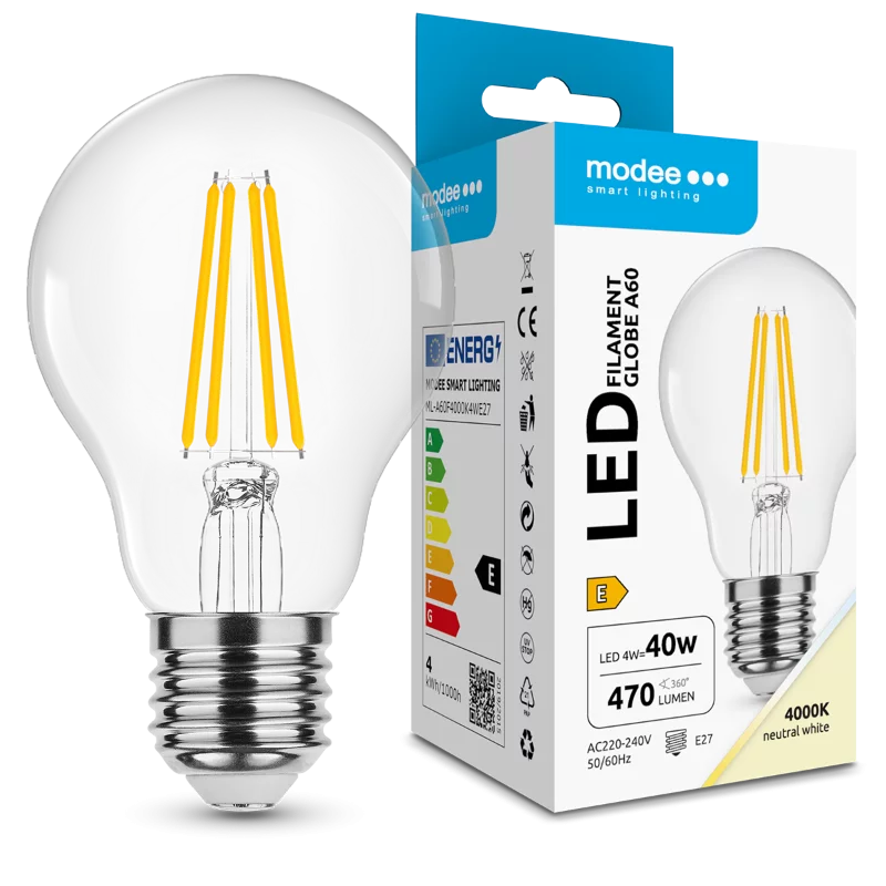 Modee LED fényforrás Filament A60 4W E27 360° 4000K (470 lumen)
