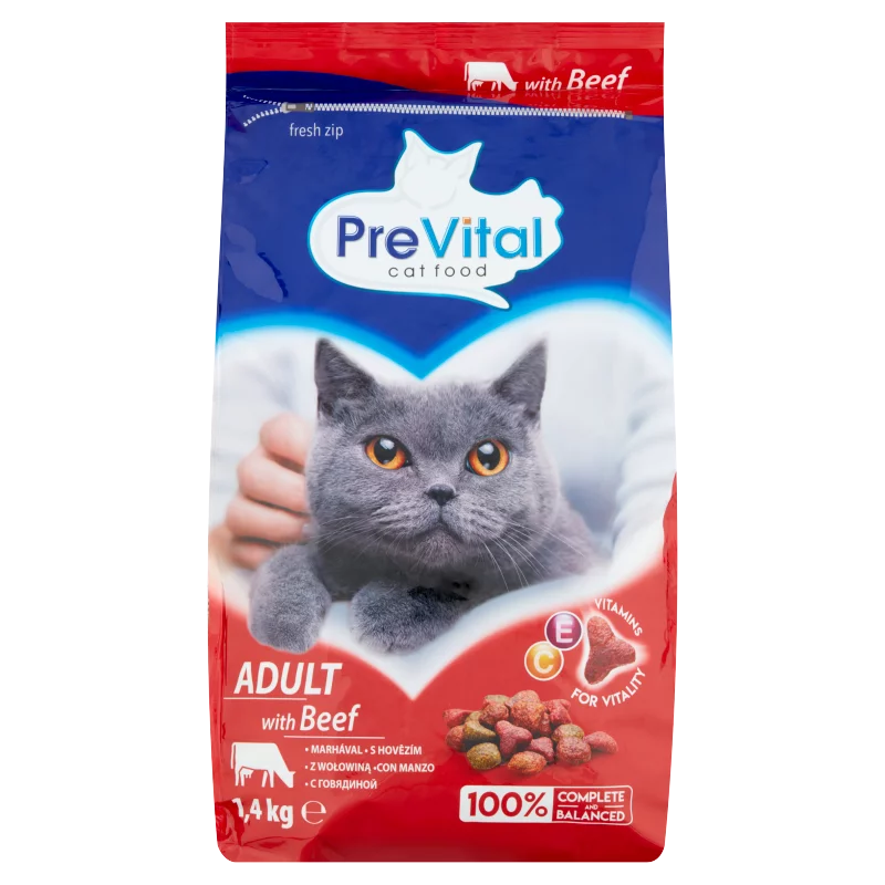 PreVital teljes értékű állateledel felnőtt macskák számára marhával 1,4 kg