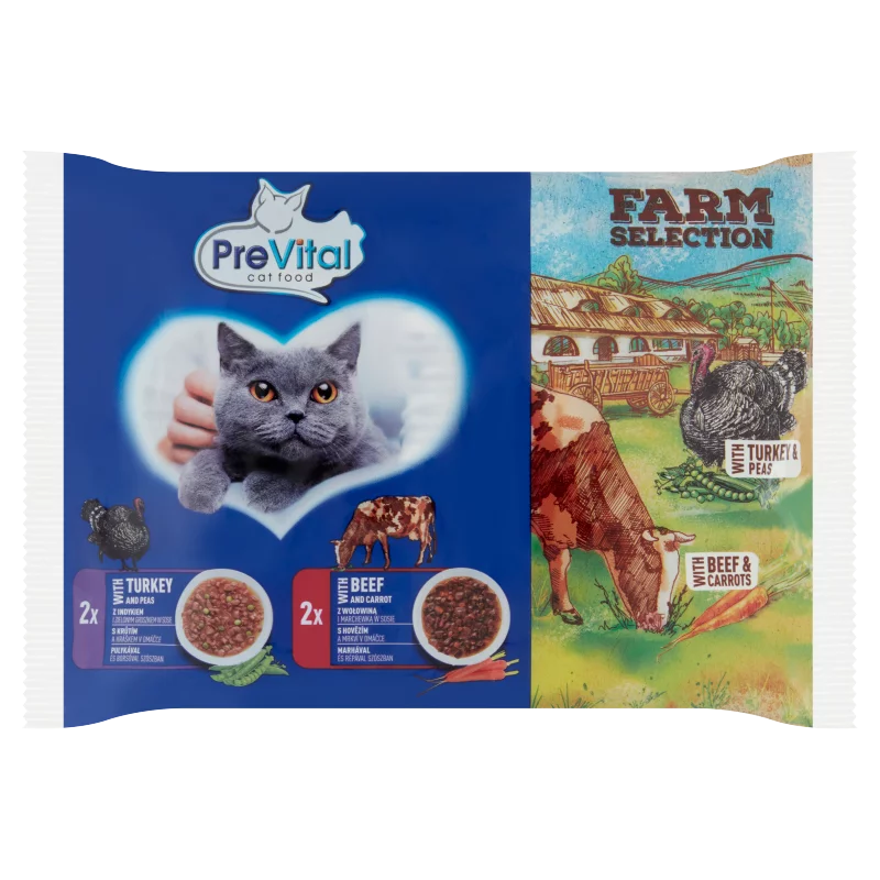 PreVital Farm Selection teljes értékű állateledel felnőtt macskák számára szószban 4 x 85 g