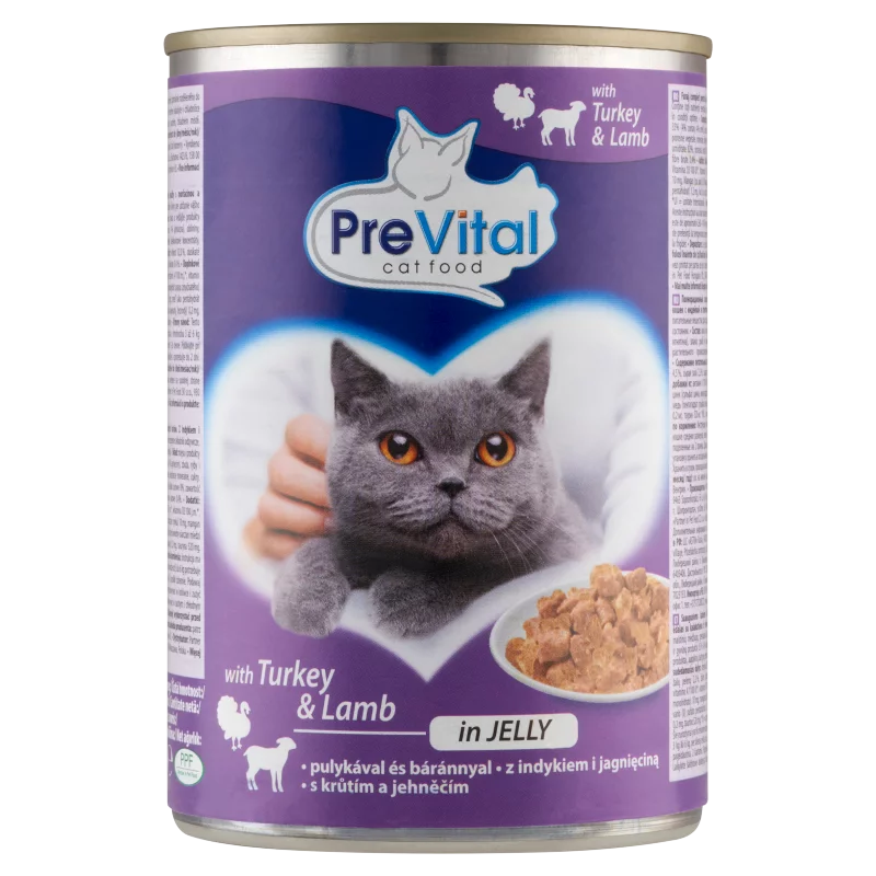 PreVital teljes értékű állateledel felnőtt macskák számára pulykával és báránnyal zselében 415 g 