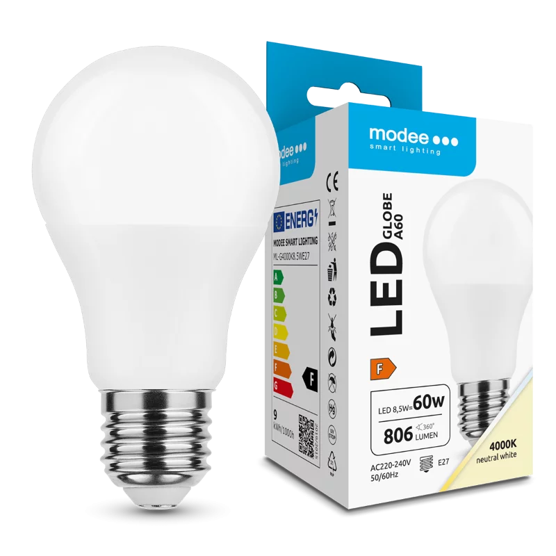Modee Lighting LED fényforrás Globe A60 8,5W E27 180° 4000K (806 lumen) ERP