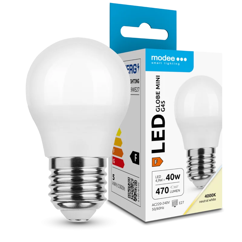 Modee LED fényforrás Globe Mini G45 4,9W E27 200° 4000K (470 lumen) ERP