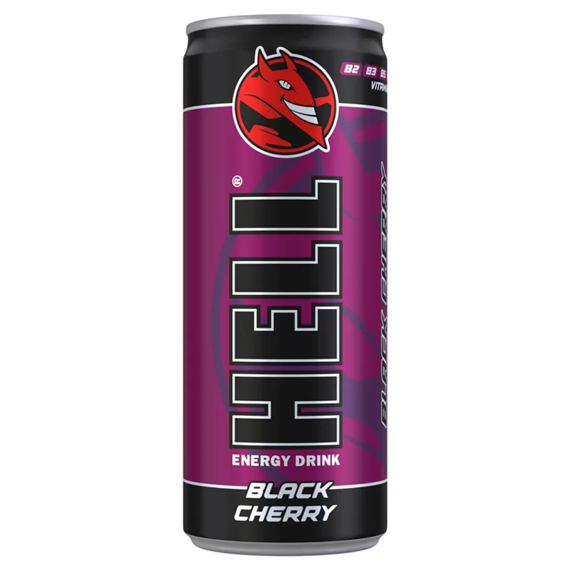 HELL Black Cherry fekete cseresznye- és tuttifruttiízű, koffeintartalmú szénsavas ital 250 ml