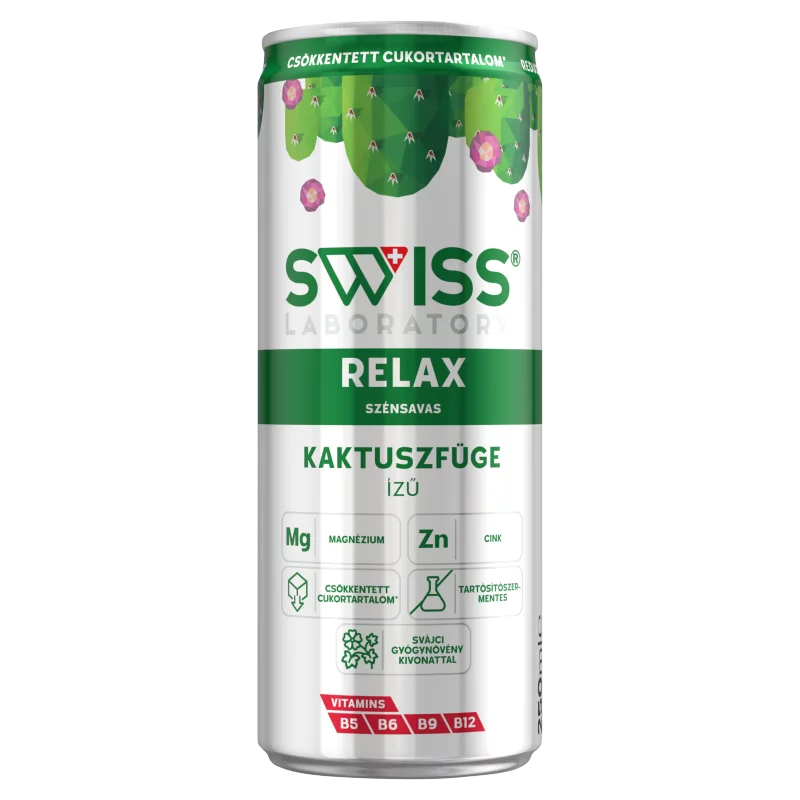 Swiss Laboratory Relax kaktuszfügeízű szénsavas ital svájci gyógynövény kivonattal 250 ml 