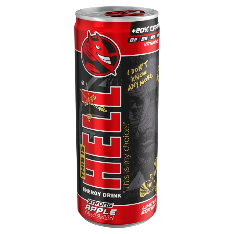 HELL Strong alma- és tuttifruttiízű, koffeintartalmú, szénsavas ital 250 ml
