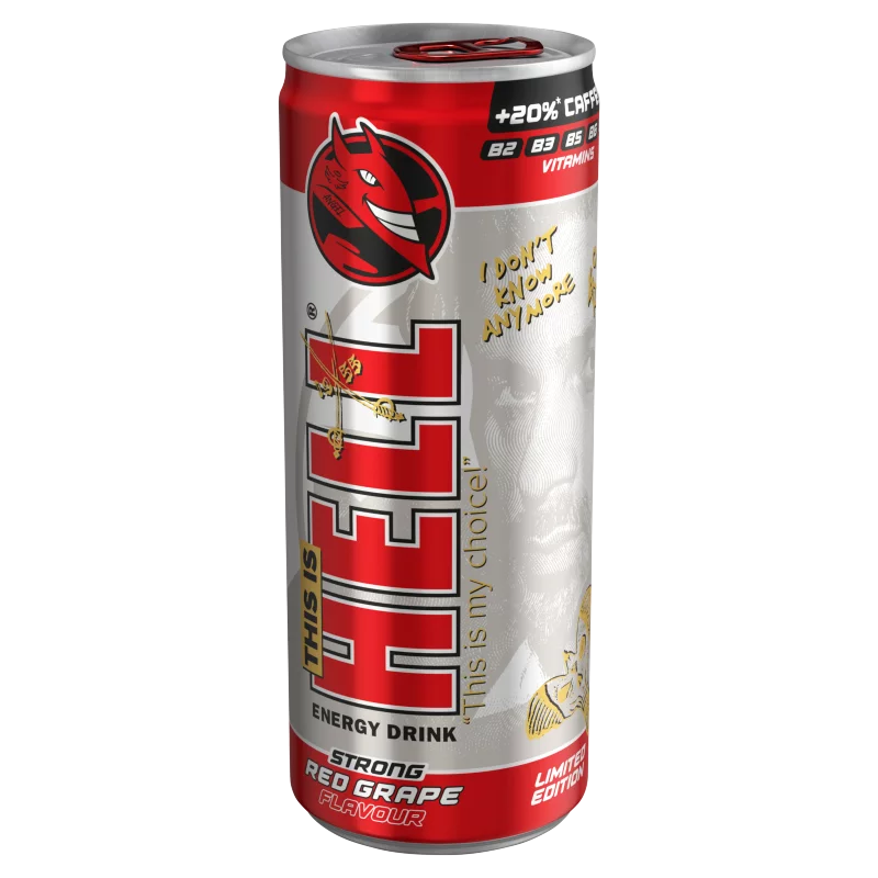 HELL Strong piros szőlő- és tuttifruttiízű koffeintartalmú, szénsavas ital 250 ml