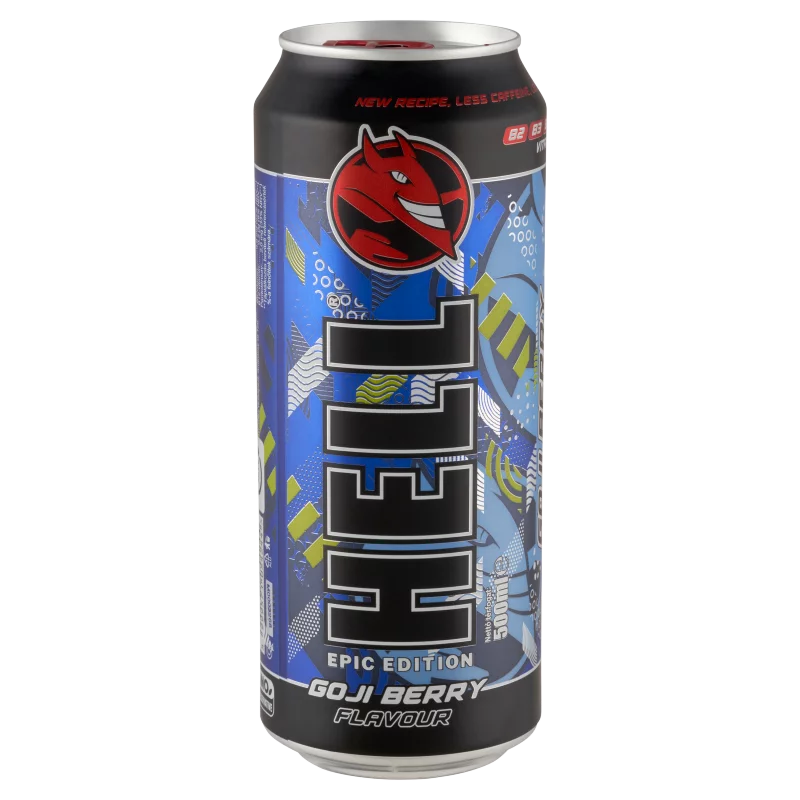 HELL Epic Edition goji bogyó- és tuttifruttiízű, koffeintartalmú szénsavas alkoholmentes ital 500 ml