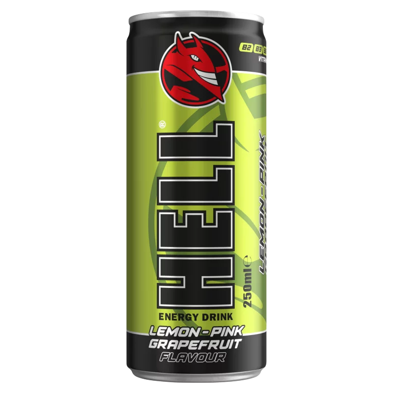 HELL citrom- és rózsaszín grapefruitízű, koffeintartalmú, szénsavas, alkoholmentes ital 250 ml