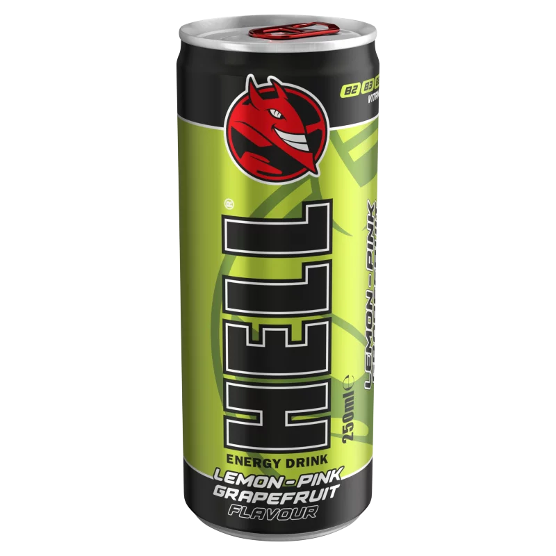 HELL citrom- és rózsaszín grapefruitízű, koffeintartalmú, szénsavas, alkoholmentes ital 250 ml