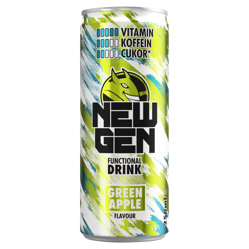 New Gen zöldalmaízű, koffeintartalmú, szénsavas, alkoholmentes ital 250 ml