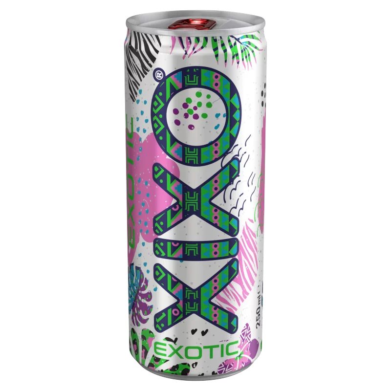XIXO Exotic vegyes gyümölcs ízesítésű, szénsavas üdítőital cukrokkal és édesítőszerekkel 250 ml