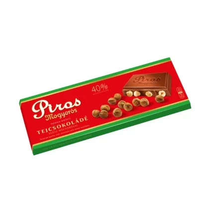 Piros Mogyorós táblás tejcsokoládé 225g egész mogyoróval