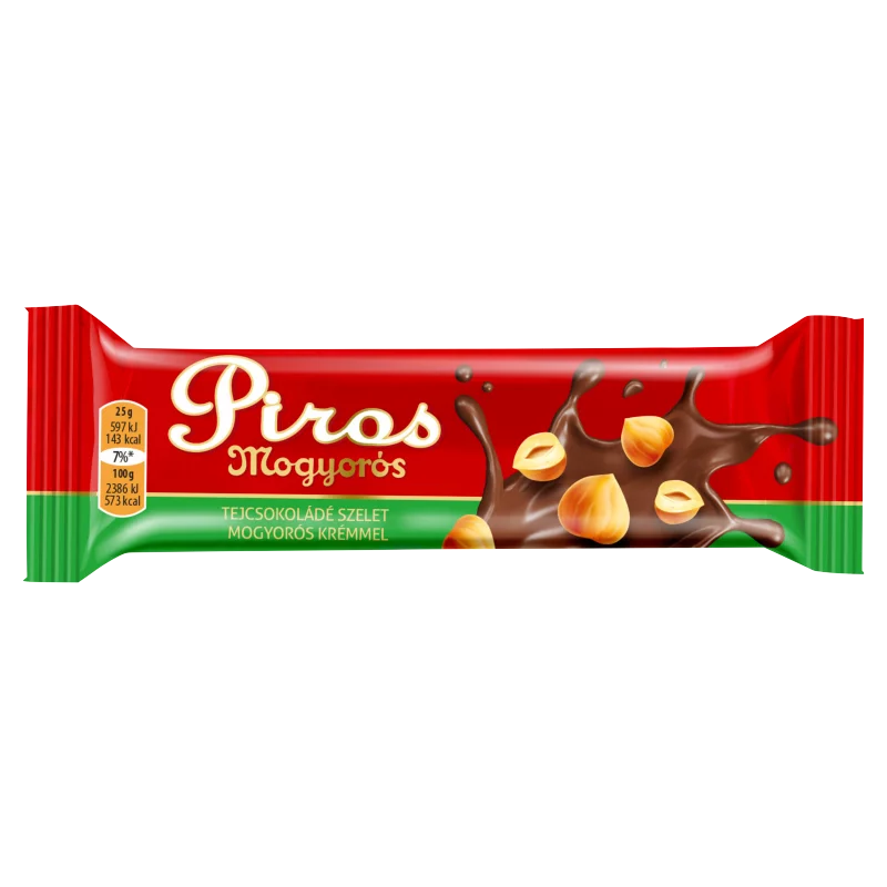 Piros Mogyorós tejcsokoládé szelet mogyorós krémmel 25 g