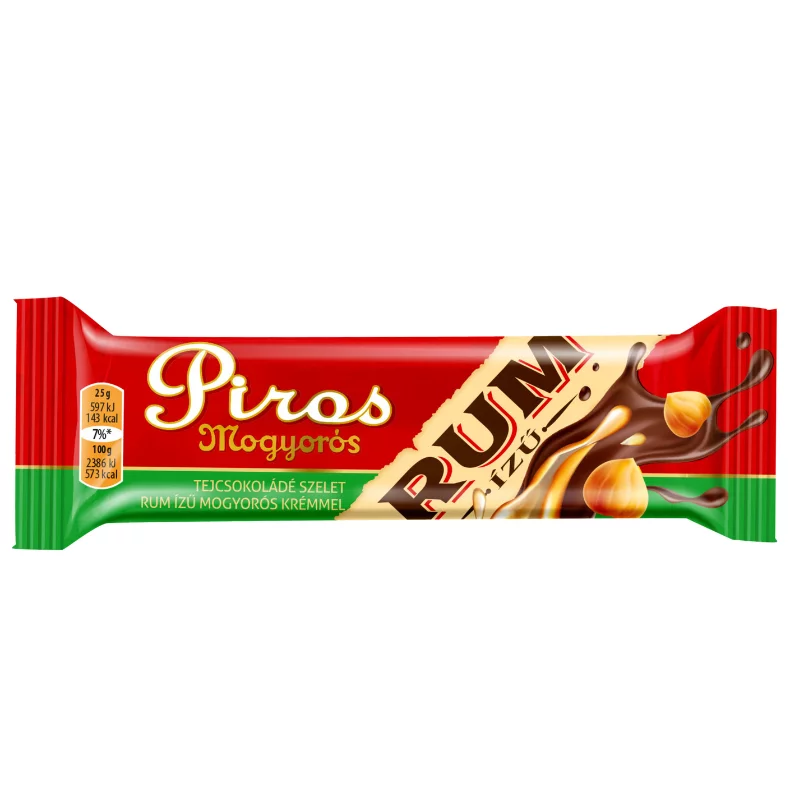 Piros Mogyorós tejcsokoládé szelet 25g rumos-mogyorós krémmel töltve