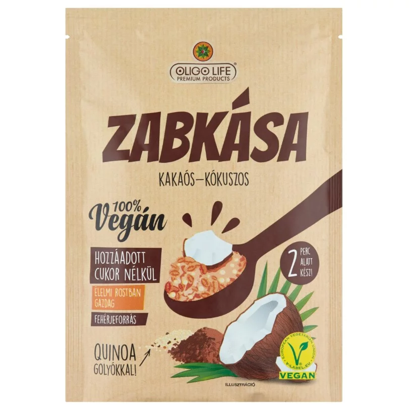 Oligo Life zabkása 65g kakaós kókuszos ízű édesítőszerekkel