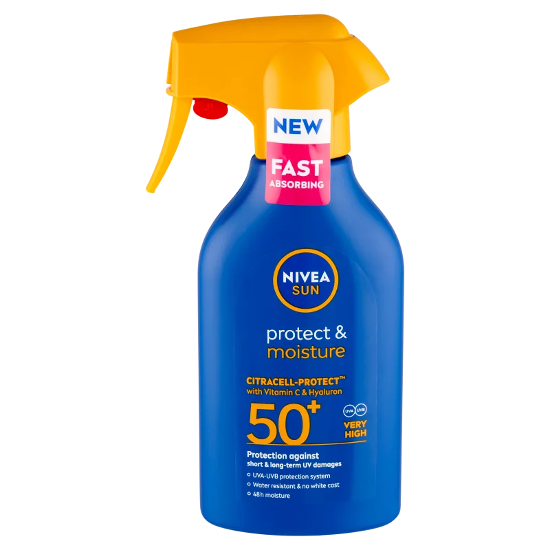 NIVEA SUN Protect & Moisture hidratáló szórófejes naptej FF50+ 270 ml 