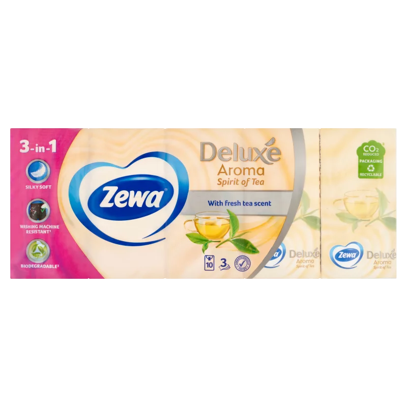 Zewa Deluxe Spirit of Tea illatosított papír zsebkendő 3 rétegű 10 x 10 db
