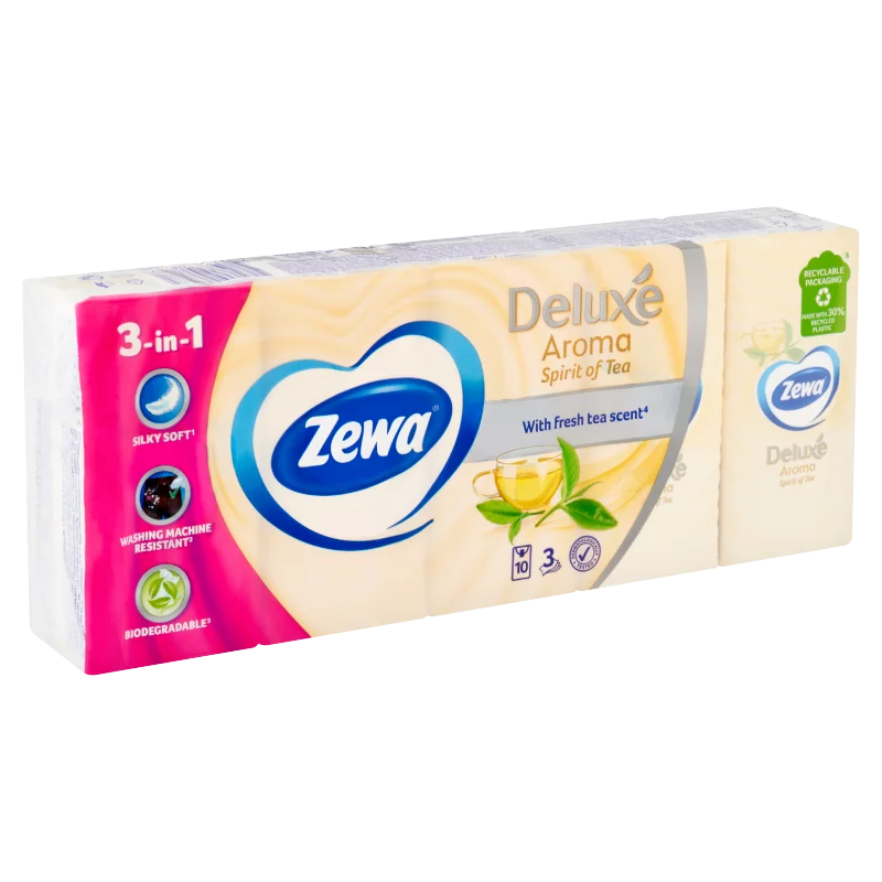 Zewa Deluxe Aroma Spirit of Tea illatosított papír zsebkendő 3 rétegű 10 x 10 db
