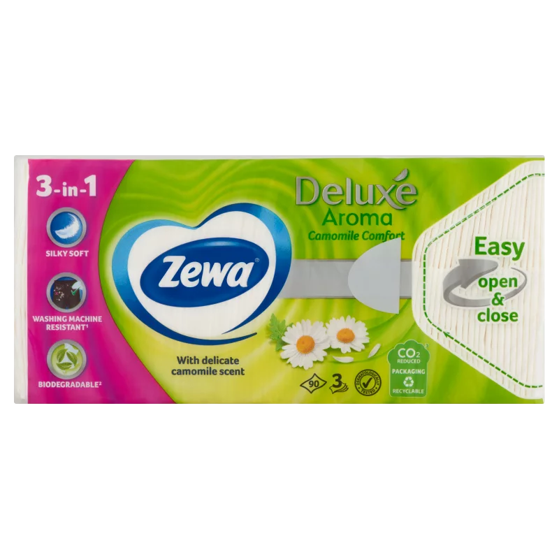 Zewa Deluxe Aroma Camomile Comfort illatosított papír zsebkendő 3 rétegű 90 db