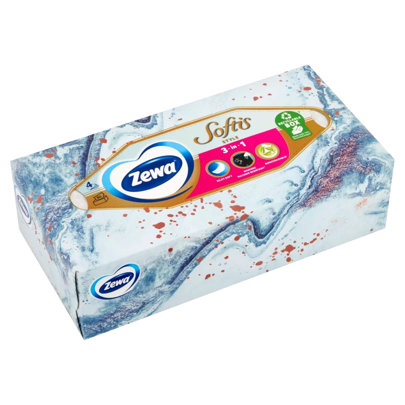 Zewa Softis Style illatmentes dobozos papír zsebkendő 4 rétegű 80 db