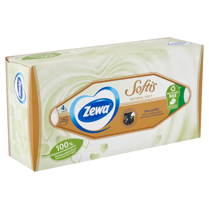 Zewa Softis Natural Soft dobozos papír zsebkendő 4 rétegű 80 db