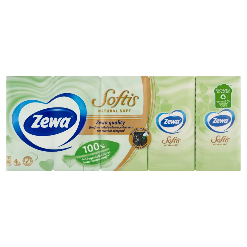 Zewa Softis Natural Soft illatmentes papír zsebkendő 4 rétegű 10 x 9 db