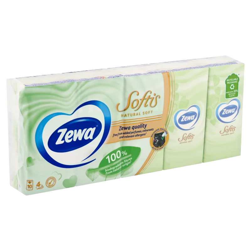 Zewa Softis Natural Soft illatmentes papír zsebkendő 4 rétegű 10 x 9 db