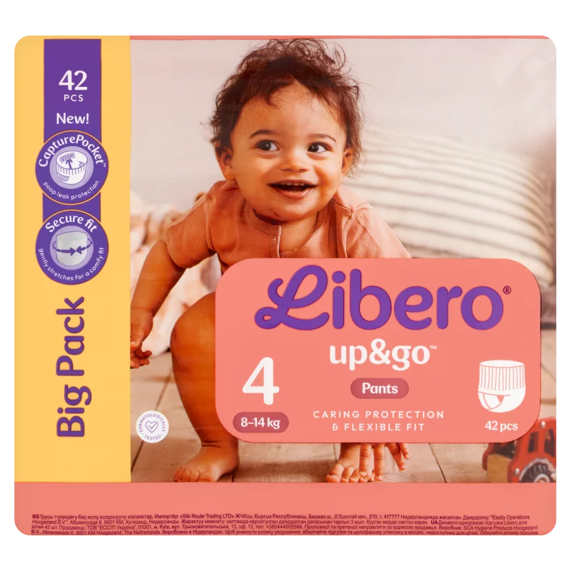Libero Up&Go egyszerhasználatos bugyipelenka, méret: 4, 8-14 kg, 42 db