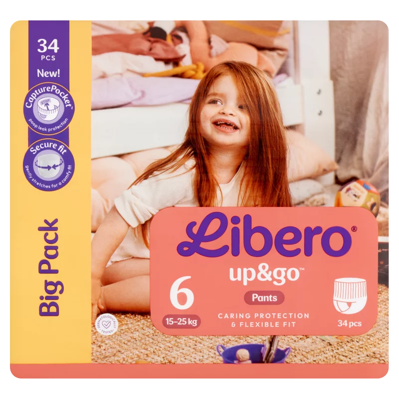 Libero Up&Go egyszerhasználatos bugyipelenka, méret: 6, 15-25 kg, 34 db