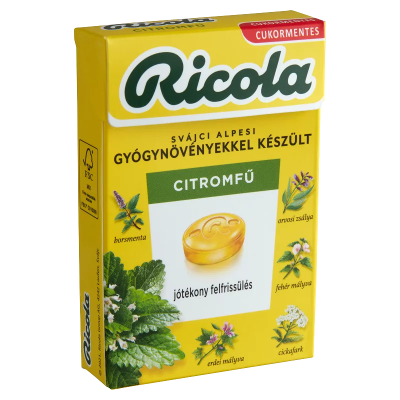Ricola Citromfű cukormentes svájci gyógynövény cukorkák édesítőszerekkel 40 g